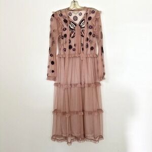 Frock Frill Dress Womens 12 Pink Sheer Bow Tiered Flowy Romantic Boho Whimsy‎